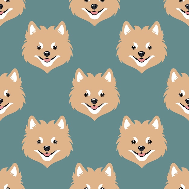 Patrón sin costuras vectorial con cabezas de perro spitz