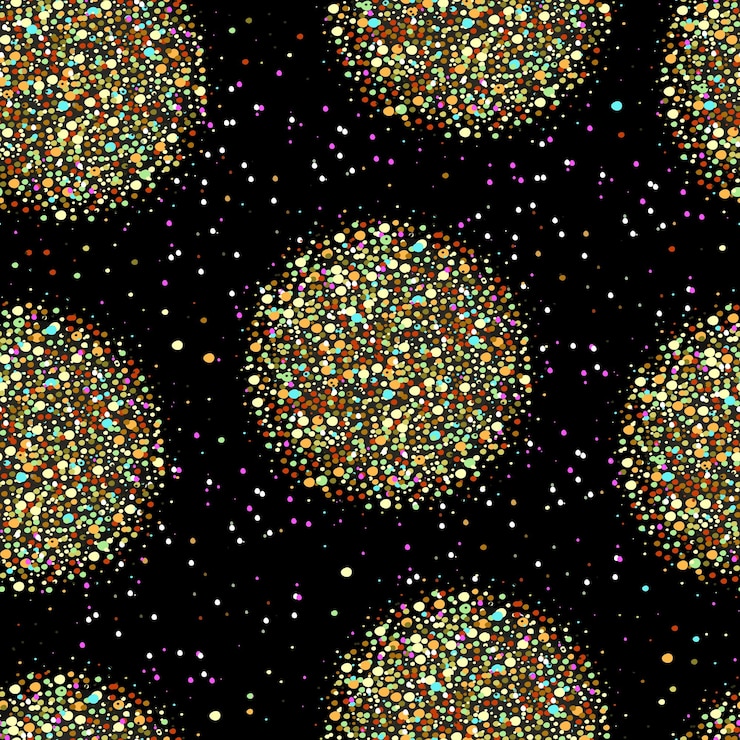 Vector patrón sin costuras vectorial con círculos brillantes sobre fondo negro