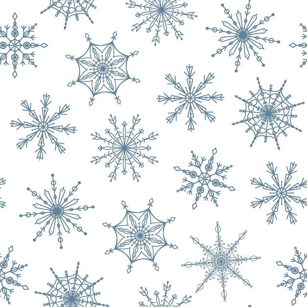 Patrón sin costuras vectorial con copos de nieve Tiempo de invierno de Año Nuevo y Navidad con nevadas