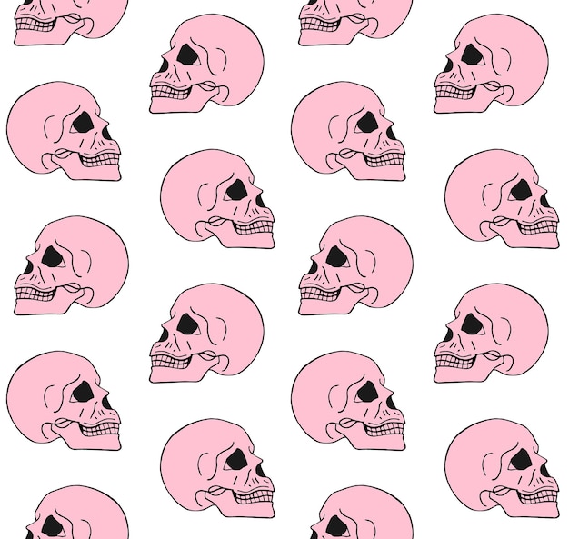 Patrón sin costuras vectorial de cráneo humano de color
