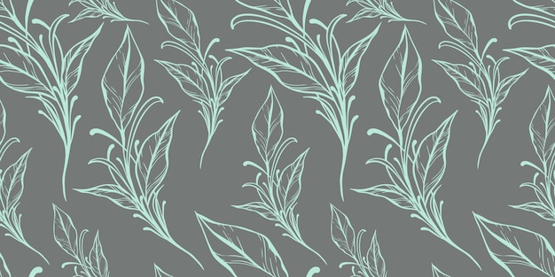 Patrón sin costuras vectorial dibujado a mano con hojas y ramas en un lindo estilo rústico genial para textiles