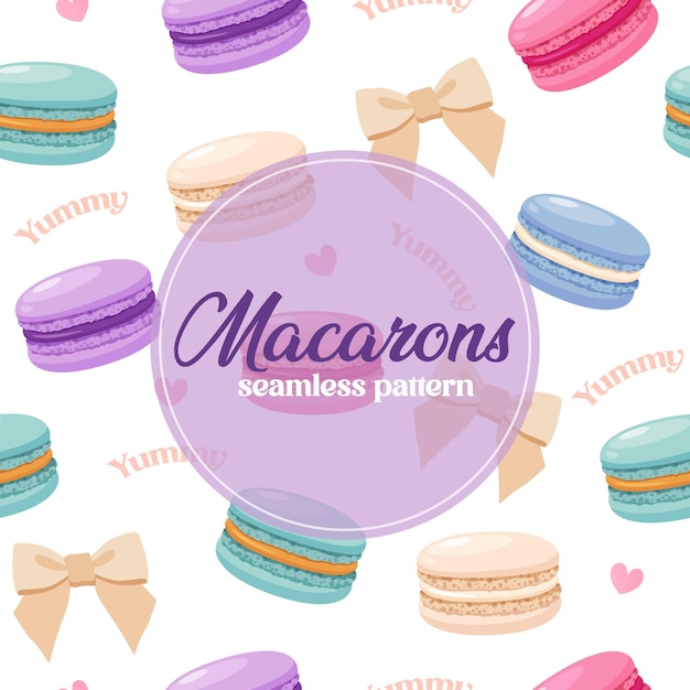 Patrón sin costuras vectorial con diferentes macarones de colores, arcos y letras