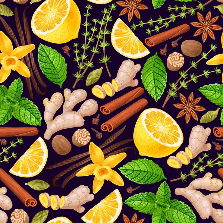 Vector patrón sin costuras vectorial con especias muy detalladas