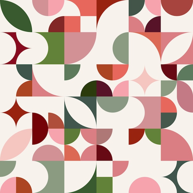 patrón sin costuras vectorial en estilo Bauhaus en paleta rosa-rojo-verde-blanco