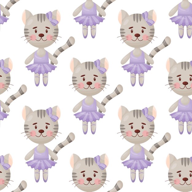 Patrón sin costuras vectorial en estilo infantil con una bailarina gato Ilustración vectorial
