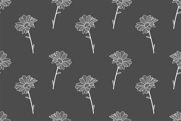 Patrón sin costuras vectorial floral con margaritas de campanario en un fondo gris Patrón para textiles papel de envoltura tapiz de fondo cubre