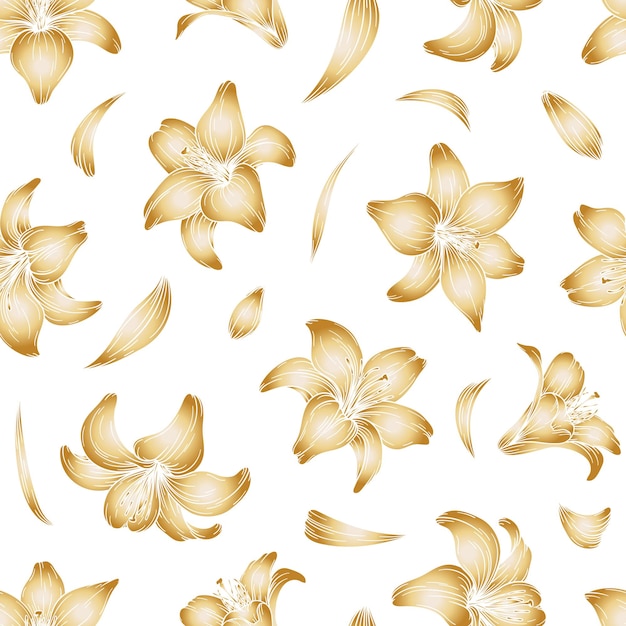 Patrón sin costuras vectorial con flores de lirio dibujadas a mano