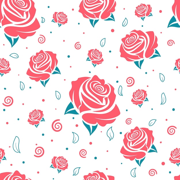 Patrón sin costuras vectorial con flores de rosa en el fondo blanco
