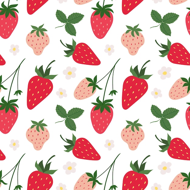 Patrón sin costuras vectorial con fresa roja y rosa Fondo de verano de moda