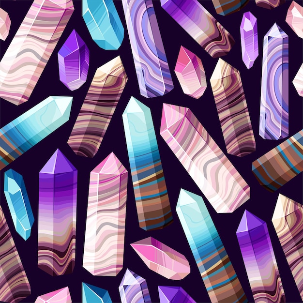 Patrón sin costuras vectorial con gemas de cristal de colores