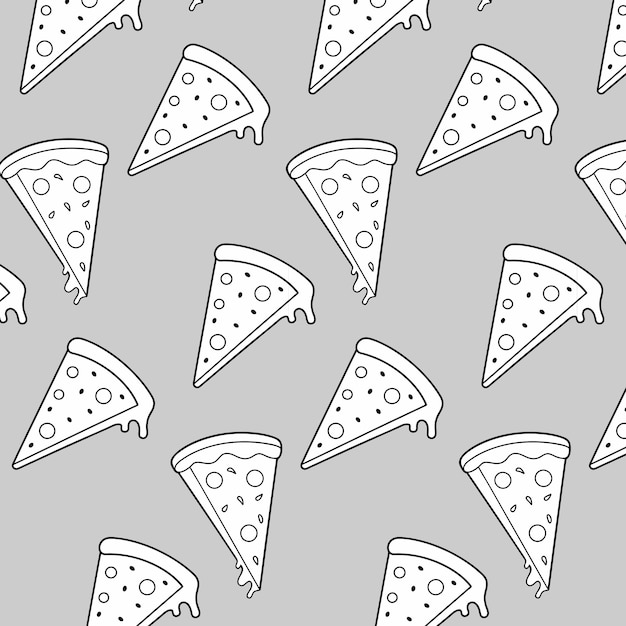 Patrón sin costuras vectorial con imágenes de alimentos, a saber, rebanadas de pizza