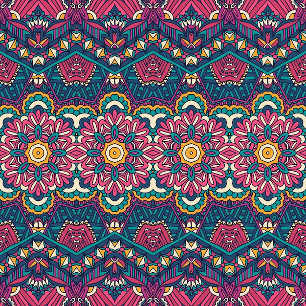 Patrón sin costuras vectorial Impresión étnica de colores brillantes diseño ornamental Boho dibujos de fondo vintage