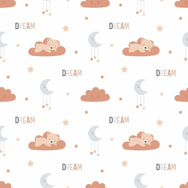 Patrón sin costuras vectorial con lindas estrellas de luna y nubes Diseño para ropa de bebé de guardería