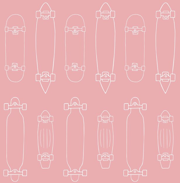 Patrón sin costuras vectorial de patineta dibujada a mano