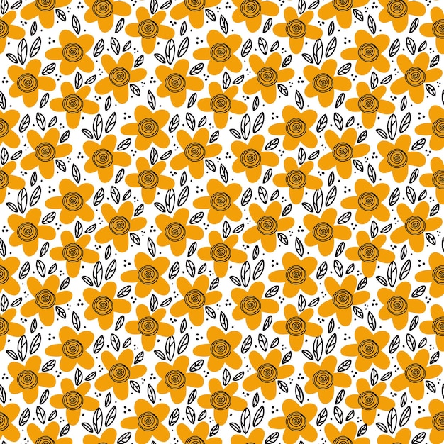 Patrón sin costuras vectorial Patrón bonito en pequeñas flores amarillas fondo blanco