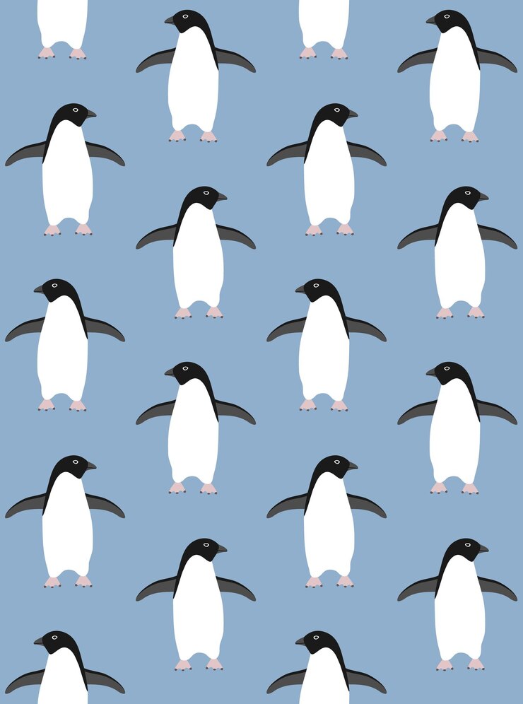 Vector patrón sin costuras vectorial de pingüino plano dibujado a mano
