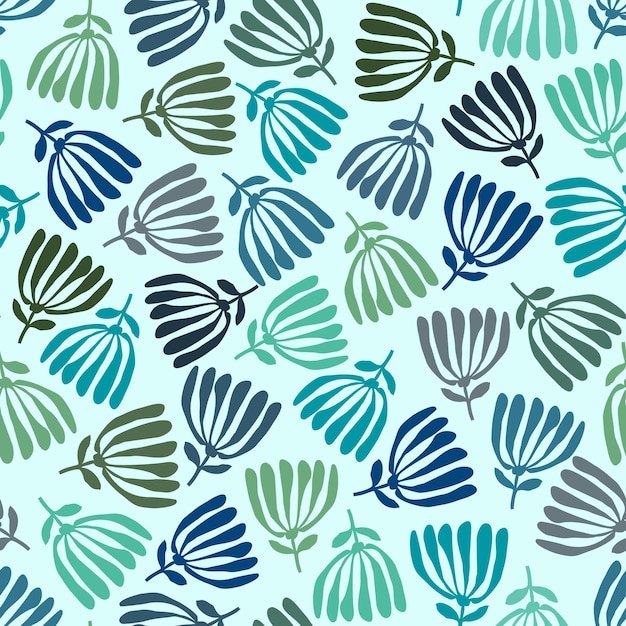 Patrón sin costuras vectorial con plantas paraguas utilizando la técnica de collage en un fondo claro