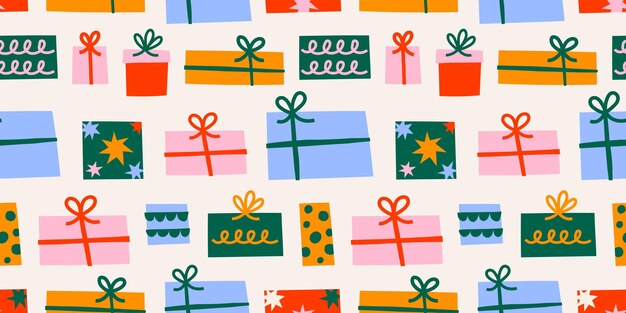 Patrón sin costuras vectorial con regalos de Navidad Diseño de papel de embalaje para las vacaciones de invierno