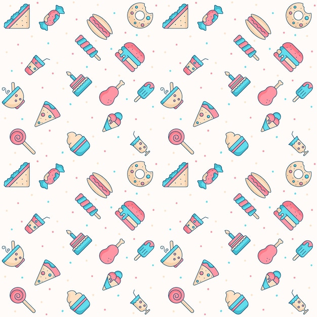 Patrón sin costuras vectorial relacionado con la comida en fondo blanco