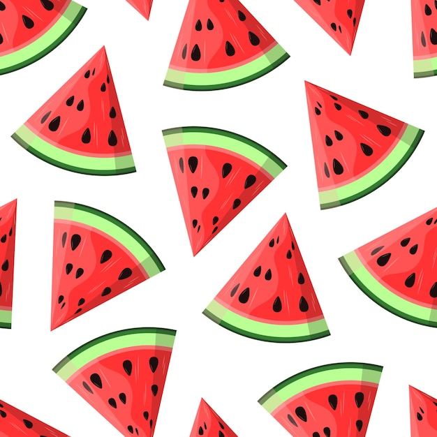 Patrón sin costuras vectorial de sandía Cortes triangulares cortadas sobre un fondo blanco