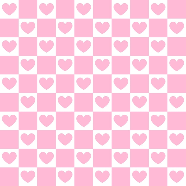 Patrón sin costuras vectorial de tablero de ajedrez y corazones