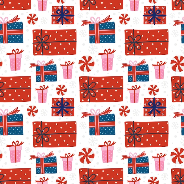 Patrón sin costuras vectorial de vacaciones de Navidad en estilo escandinavo ilustración plana