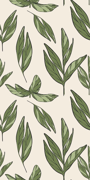 Patrón sin costuras vectorial vintage de muchas elegantes hojas de flores dibujadas a mano en colores pastel
