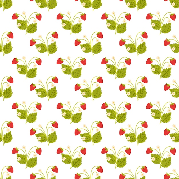 Patrón sin costuras de verano con un arbusto de fresas maduras Ilustración vectorial