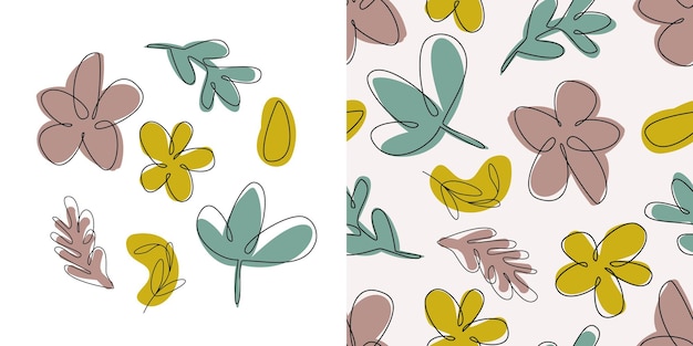 Patrón sin costuras de verano y diseño de tarjetas con flores lindas simples