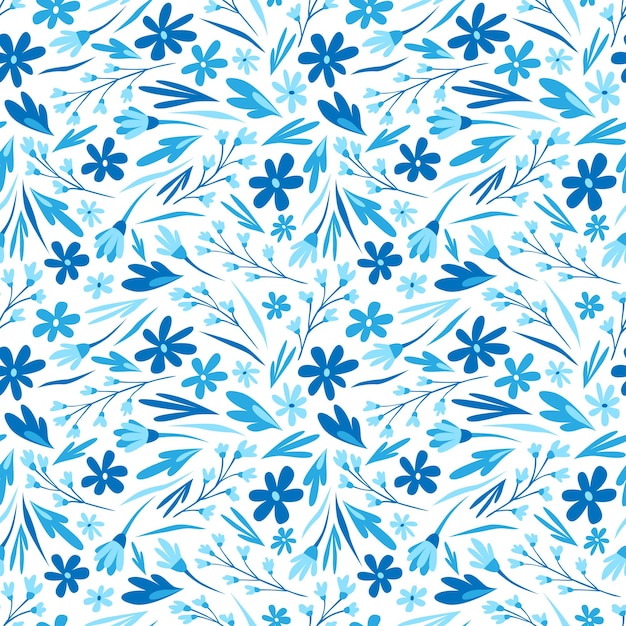 Vector patrón sin costuras de verano estampado floral flores azules sobre fondo blanco papel de regalo estilo doodle