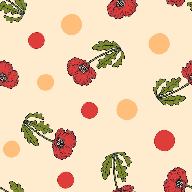 Vector patrón sin costuras de verano con flores de amapola doodle realistas impresión floral para papel de tee textil y tela ilustración vectorial dibujada a mano