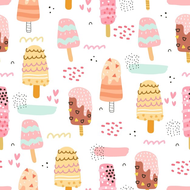 patrón sin costuras de verano con helado de dibujos animados