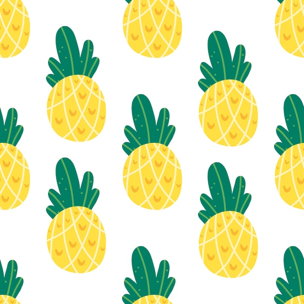 Patrón sin costuras de verano de piñas Ilustración vectorial para textiles y papeles pintados Sobre un fondo blanco Frutas tropicales exóticas de estilo Doodle