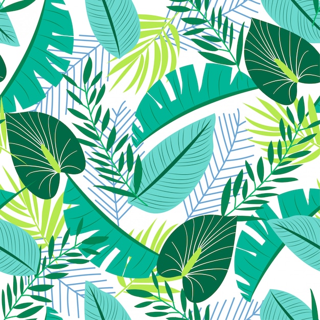 Patrón sin costuras de verano con plantas tropicales