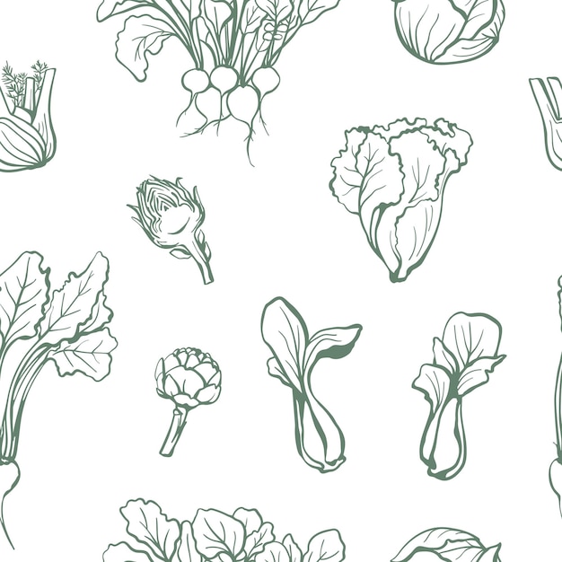 Patrón sin costuras con verduras de hojas Diseño de alimentos orgánicos para tela papel de embalaje textil para el hogar