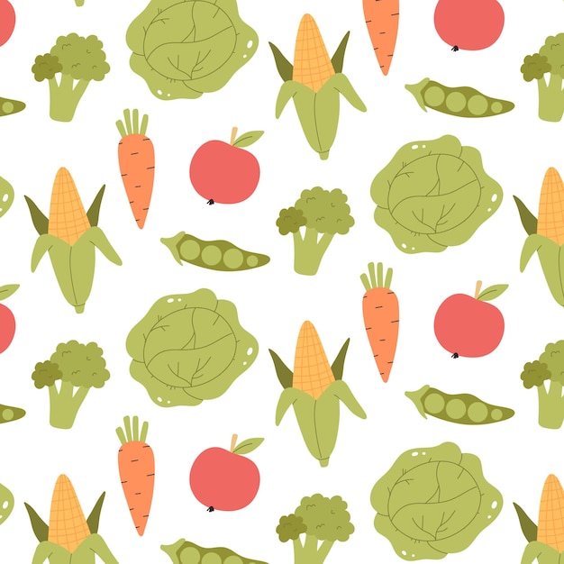 Patrón sin costuras con verduras Patrón con maíz y repollo Ilustración vectorial