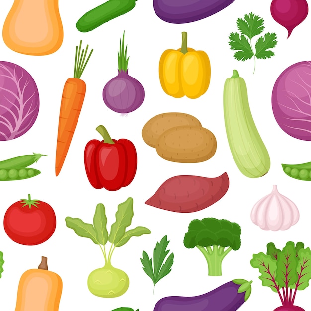 Patrón sin costuras con verduras y verduras ilustración vectorial