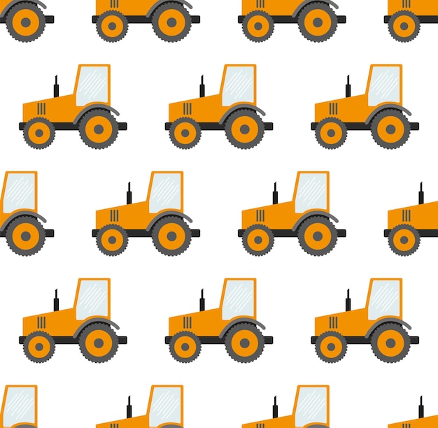 Patrón sin costuras con vías de construcción: Dipper, Bulldozer, Tractor, Excavator, Concrete Mixer. Ilustración vectorial plana. eps