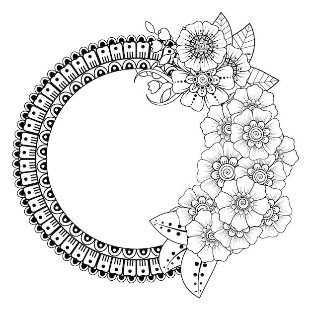 Patrón cuadrado en forma de mandala con flor para henna