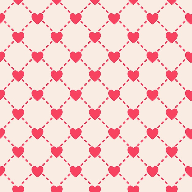Patrón de cuadrícula vectorial sin costuras con corazones rosados en un fondo claro para el día de San Valentín