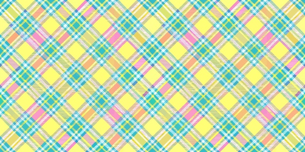 Un patrón a cuadros de colores brillantes con tonos amarillos rosados y turquesa en un diseño repetitivo vibrante