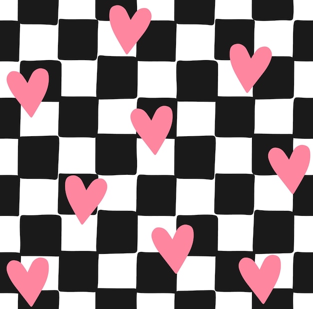 Patrón a cuadros con corazones