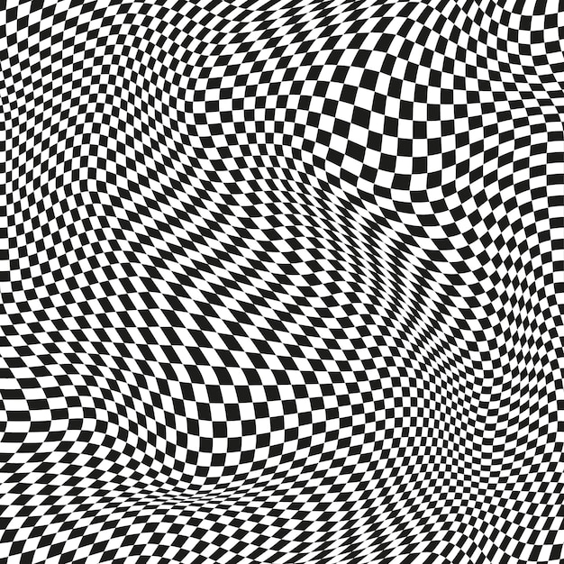 Patrón a cuadros sin costura, ilusión óptica distorsionada, banner op art, patrón curvo a cuadros