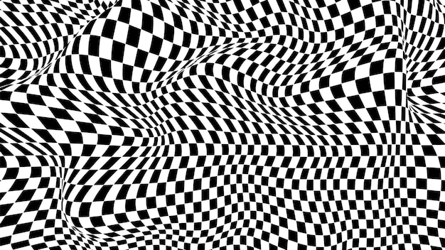 Patrón a cuadros deformado ilusión óptica trippy fondo de onda vectorial tablero de ajedrez