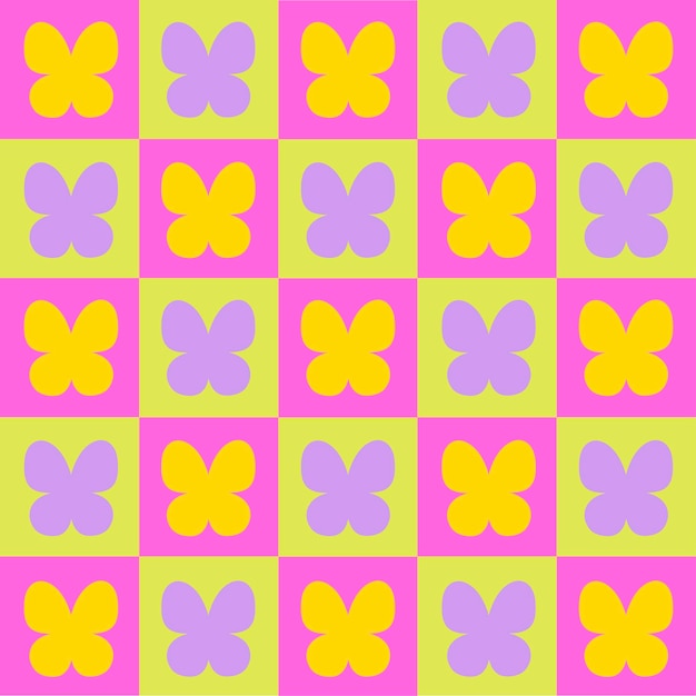 Patrón de cuadros de mariposa azulejos de color brillante