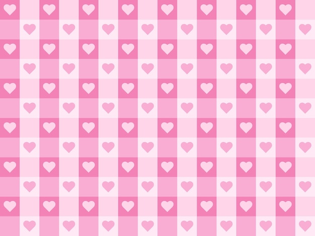 Un patrón a cuadros rosa y blanco con corazones en él