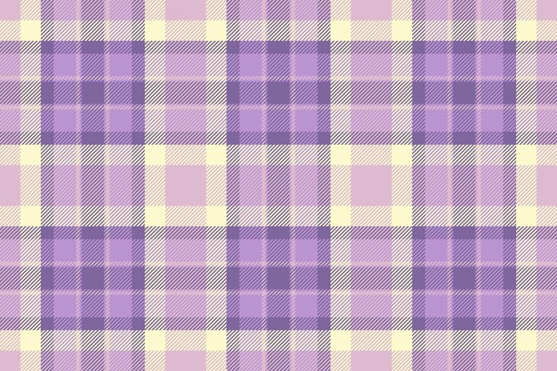 Patrón de cuadros de tartán de fondo de textura con un tejido vectorial sin costuras en colores claros y violetas
