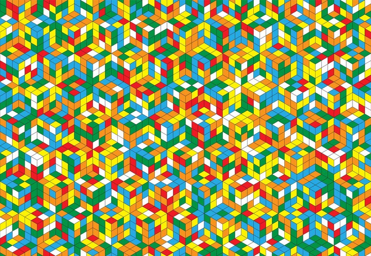 Vector patrón de cubo mágico diseño sin costuras color bloque rompecabezas vector fondo 3d textura concepto para niños