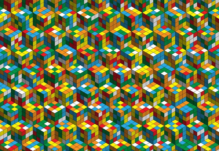Vector patrón de cubo mágico diseño sin costuras color bloque rompecabezas vector fondo 3d textura concepto para niños