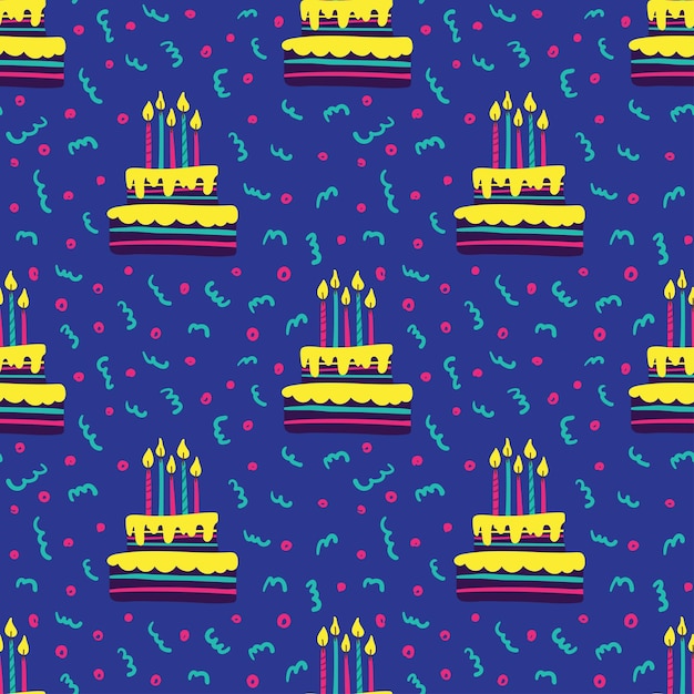 Patrón de cumpleaños sin costuras con velas de pastel de cumpleaños y confeti